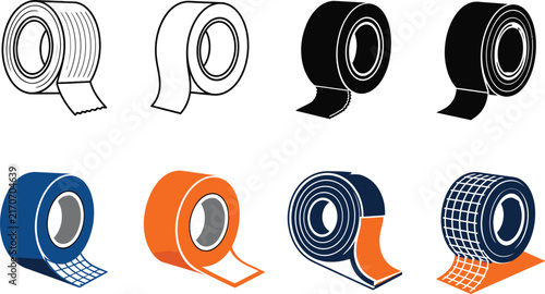 Construction Tape And Adhesive Roll Icon Set For Repair Sealing Mounting Insulation And Building Applications
