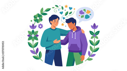 Friend Comforting Sad Person Vector Illustration