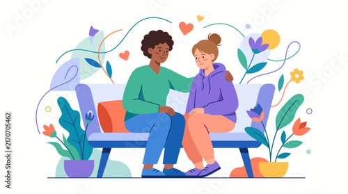 People Comforting Each Other Flat Vector Illustration