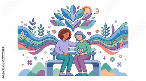 Women Supporting Each Other Vector Illustration