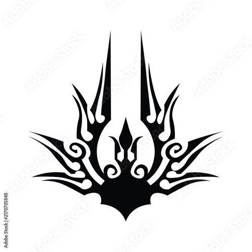 Abstract tribal crown symbol, sharp ornamental vector graphic design element on white background, A sharp, symmetrical tribal style crown icon or ornamental vector graphic isolated on a clean white