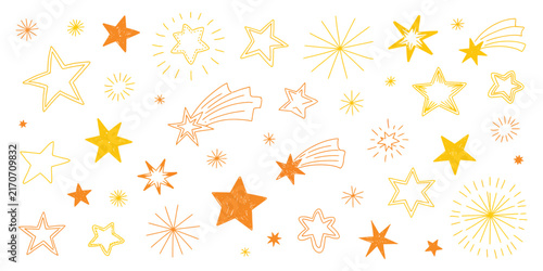 Star Hand Crayon Icons, Hand Drawn Stars Moon Sun Magic Sparkle Twinkle and Glitter Vector Elements