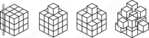 Isometric Cubes And Block Grid Structures Vector Set With Geometric 3D Shapes And Patterns