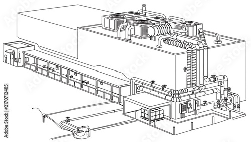 Industrial factory line drawing white background.