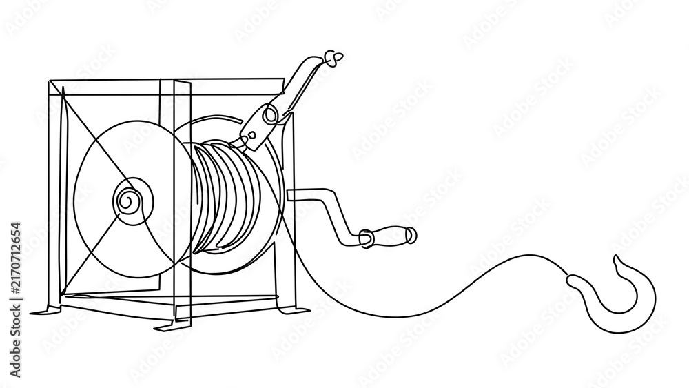 Obraz premium Industrial hose reel with hook on white background.