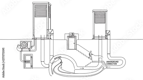 Industrial HVAC system diagram white background.