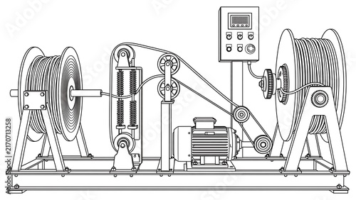 Industrial hose reel machine white background.
