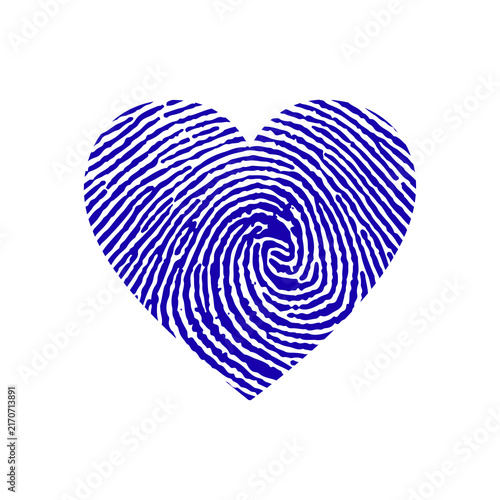 Fotografie Blue Heart Fingerprint - Love Finger Print Heart Shape Icon
