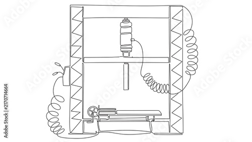 Industrial hydraulic press machine white background.