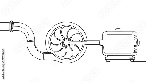 Industrial fan and motor system white background.