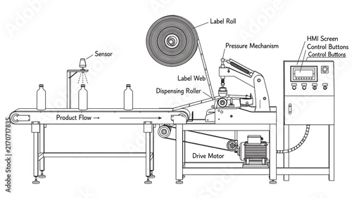 Industrial label printing machine white background.