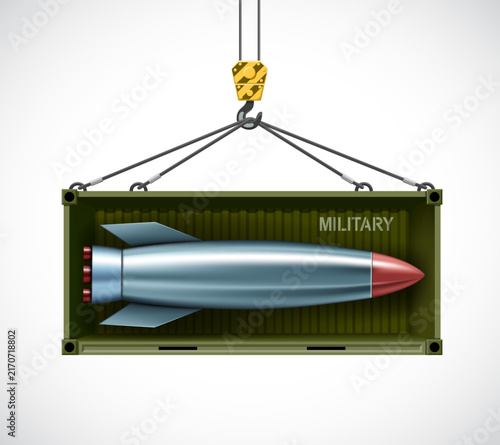 Military cargo, missile, or missile in a cargo container. Isolated on white background. Vector illustration.