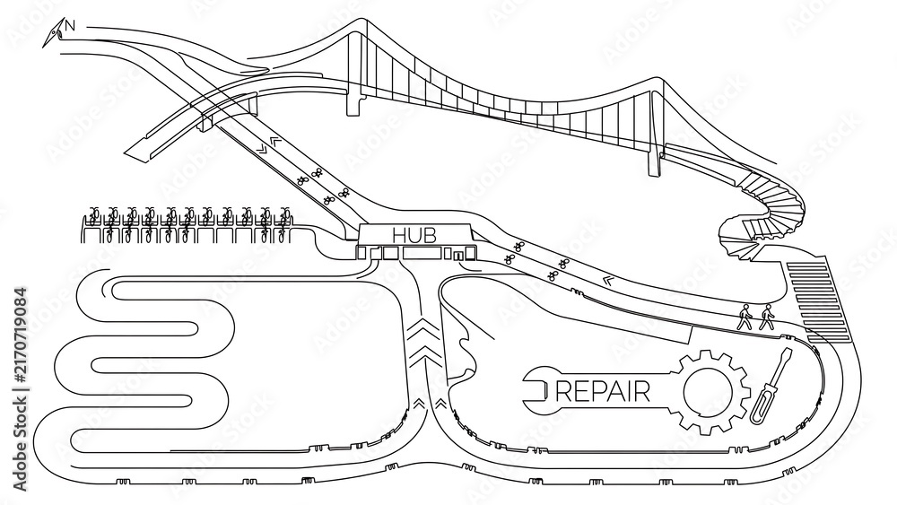 Fototapeta premium Detailed line art of a race track white background.