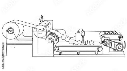 Industrial lathe machine diagram white background.