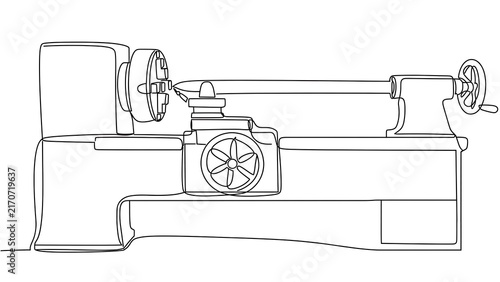 Industrial lathe machine illustration white background.