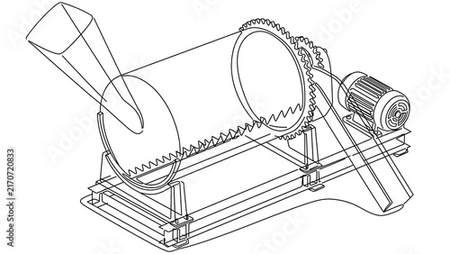 Industrial lathe machine illustration white background.