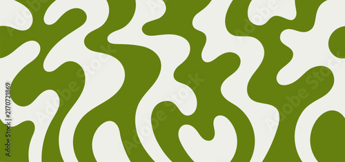 Playful abstract background with liquid shapes in green. Each shape is unique, with rounded and flowing forms drawing by hand. Design for patterns, backgrounds or posters