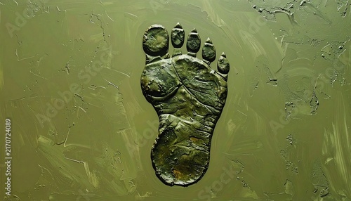 Ancient Fossilized Dinosaur Footprint in Stone Texture.