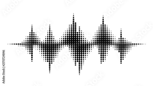 Black halftone sound wave vector isolated on transparent background. Abstract music waveform with grain dot effect, audio frequency, equalizer pattern for podcast, music, social media, PNG