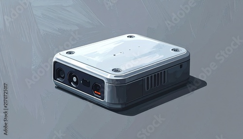 Modern portable electronic device on gray background.