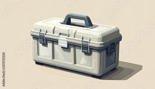 Sturdy plastic toolbox with metal latches on light background.