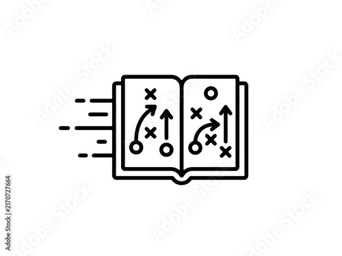 open playbook with strategy diagrams and motion lines suggesting quick planning and game tactics