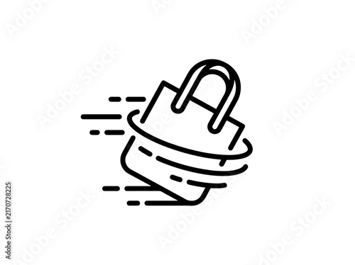 Shopping bag moving fast with motion lines and swirling effect conveying speed and quick delivery