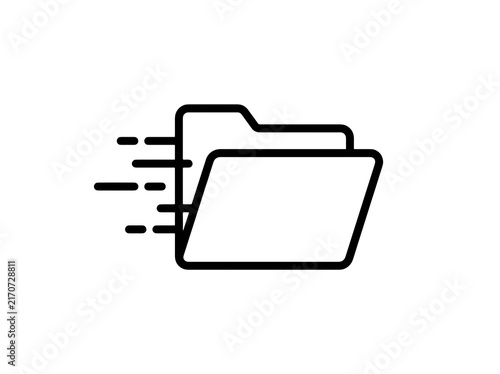 Fast digital data folder moving with speed lines representing quick file transfer and organization