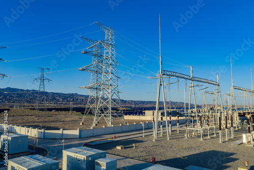 Energy storage station at sunset, new energy, shared power energy, solar photovoltaic power plant
