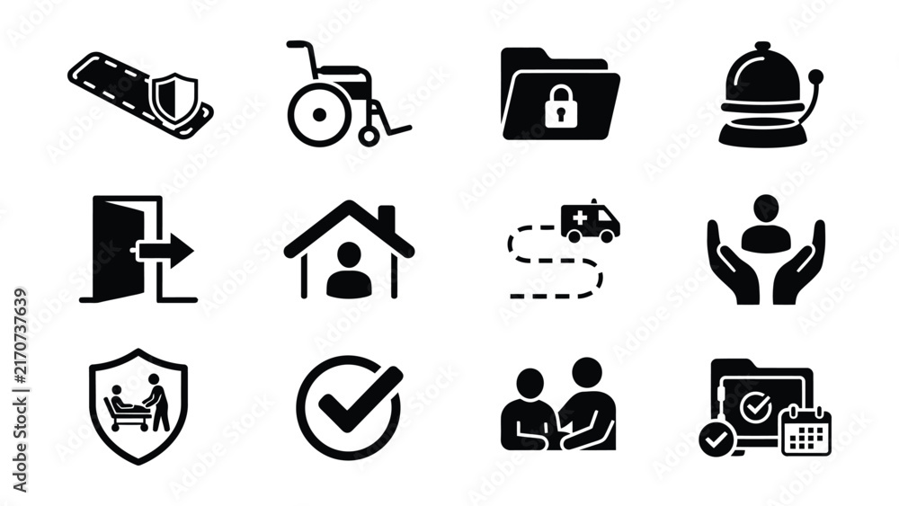 Obraz premium Set of twelve icons representing healthcare services and accessibility features