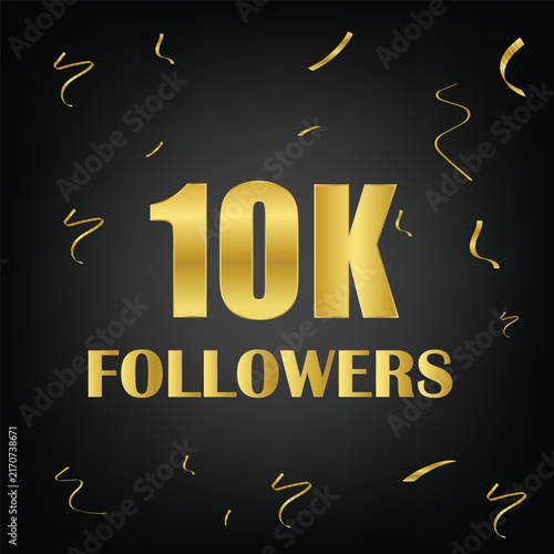 10k followers with golden confetti on black background