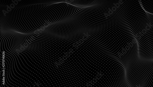 Abstract Digital Dotted Wave Background on Black, Futuristic Technology Pattern