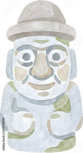 Cute Stone Garden Statue Character in Soft Pastel Watercolor Style Digital Illustration