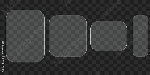 Set of frosted glass effect UI elements with rounded corners for modern digital interface design