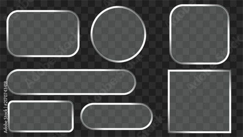 Set of frosted glass effect shapes and UI elements for modern web design interface