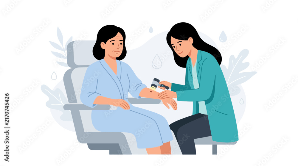 Obraz premium Dermatologist Examines Patient's Skin for Moles and Abnormalities Using Dermatoscope - Vector Illustration