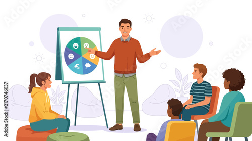 Diverse Group Learns About Emotions With a Presentation Chart