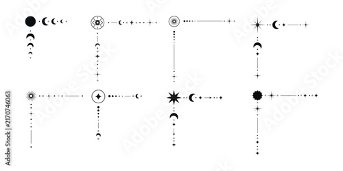 Black tarot corner elements for frames with moon stars sun and eye