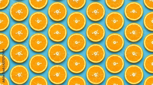 Vibrant Citrus Slice Pattern Design Seamless Orange Wheel Motif Repeating Backdrop on Cool Azure Surface  Orange slice pattern seamless repeating background blue vibrant citrus fruit