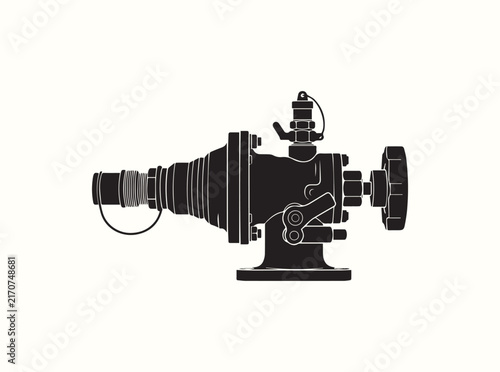 Black Silhouette of a Technical Marine Valve Assembly on Clean White Backdrop