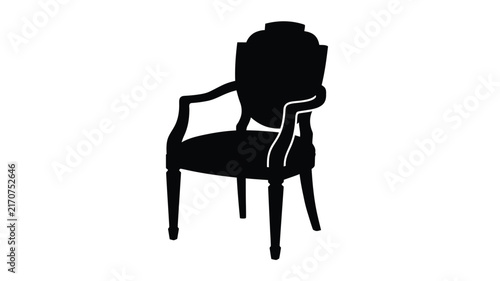 Photography Elegant armchair with curved backrest is shown as a black silhouette