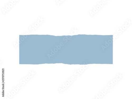A horizontal strip of light blue paper with rough torn edges on white