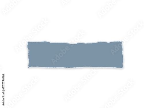 A single rectangular strip of blue paper with torn edges on white background
