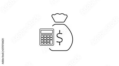 Linear Dollar bag with Calculator Business Analysis Icon Animation for Corporate Analytics, Market Research and Finance, 4K Stock Video