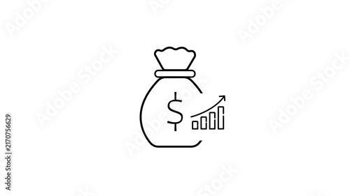 Linear Dollar Bag with Business Analysis Icon Animation for Corporate Analytics, Market Research and Finance, 4K Stock Video
