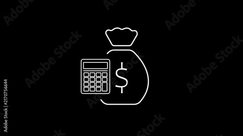 Linear Dollar bag with Calculator Business Analysis Icon Animation for Corporate Analytics, Market Research and Finance, 4K Stock Video