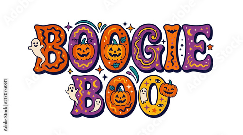 Foto Boogie Boo Halloween Typography with Pumpkins and Ghosts