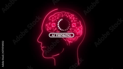 Neon brain silhouette with ai thinking concept