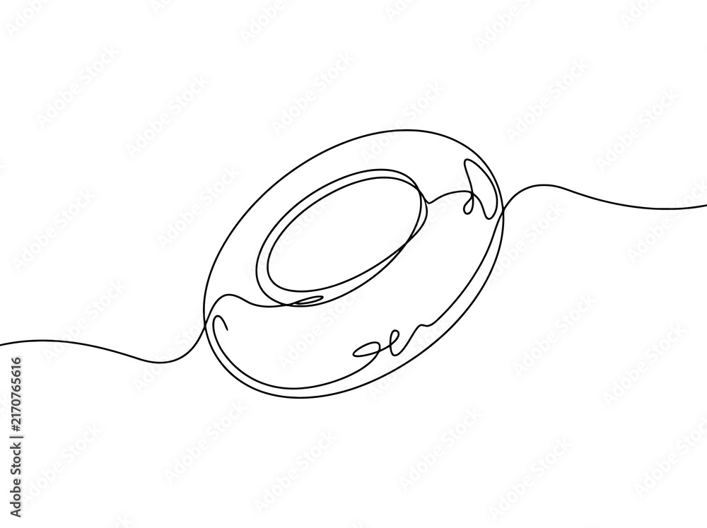 Obraz premium A single continuous line drawing of a life preserver floating on water symbolizing summer safety and fun