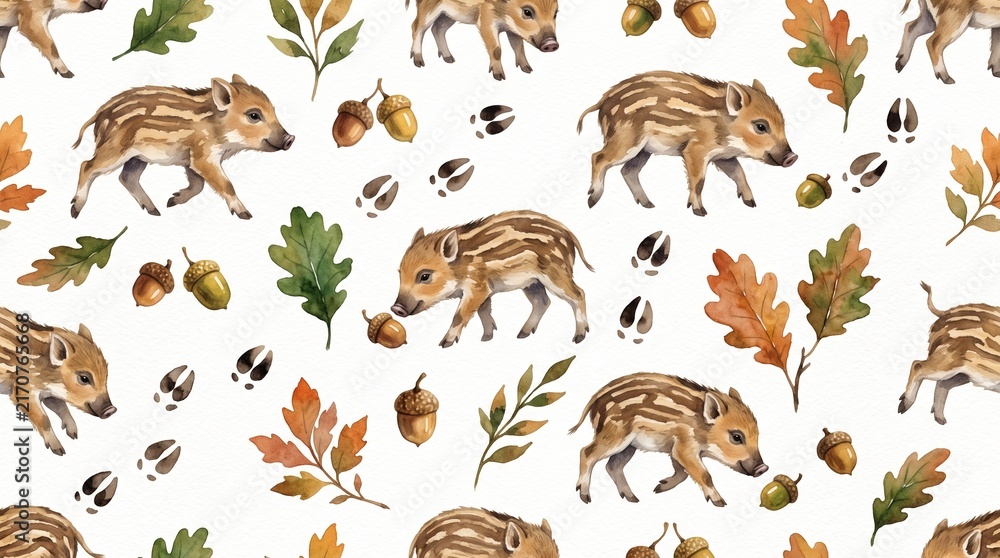 Obraz premium Rustic watercolor baby animal background. animal seamless pattern. Minimalist animal pattern. autumn woodland pattern. Cute piglet watercolor print. rustic baby pattern. Pastel forest wildlife patter